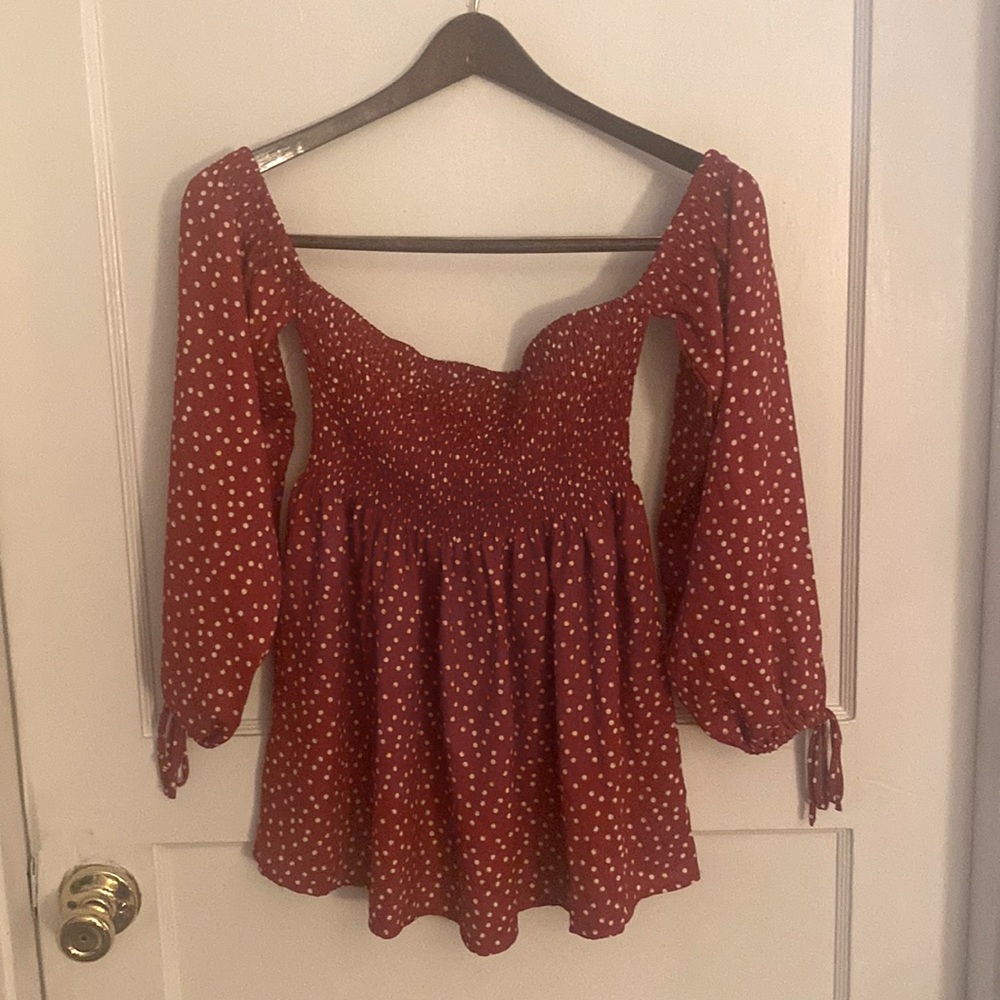 Living Doll LA Ruched Red Polka Dot Babydoll Top